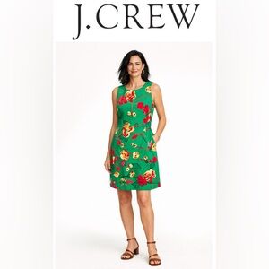 🌼 J.Crew Kelly Green Garden Party Floral Print A-line Shift Dress Cotton Size 6